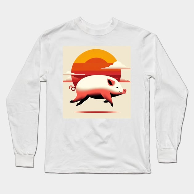 Happy Flying Pig Minimalistic Long Sleeve T-Shirt by DarkWave